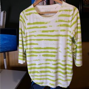 Neon Lime Stripe Scoop Neck 3/4 Sleeve Tee Side Adjustable Cinch Drawstring Tie